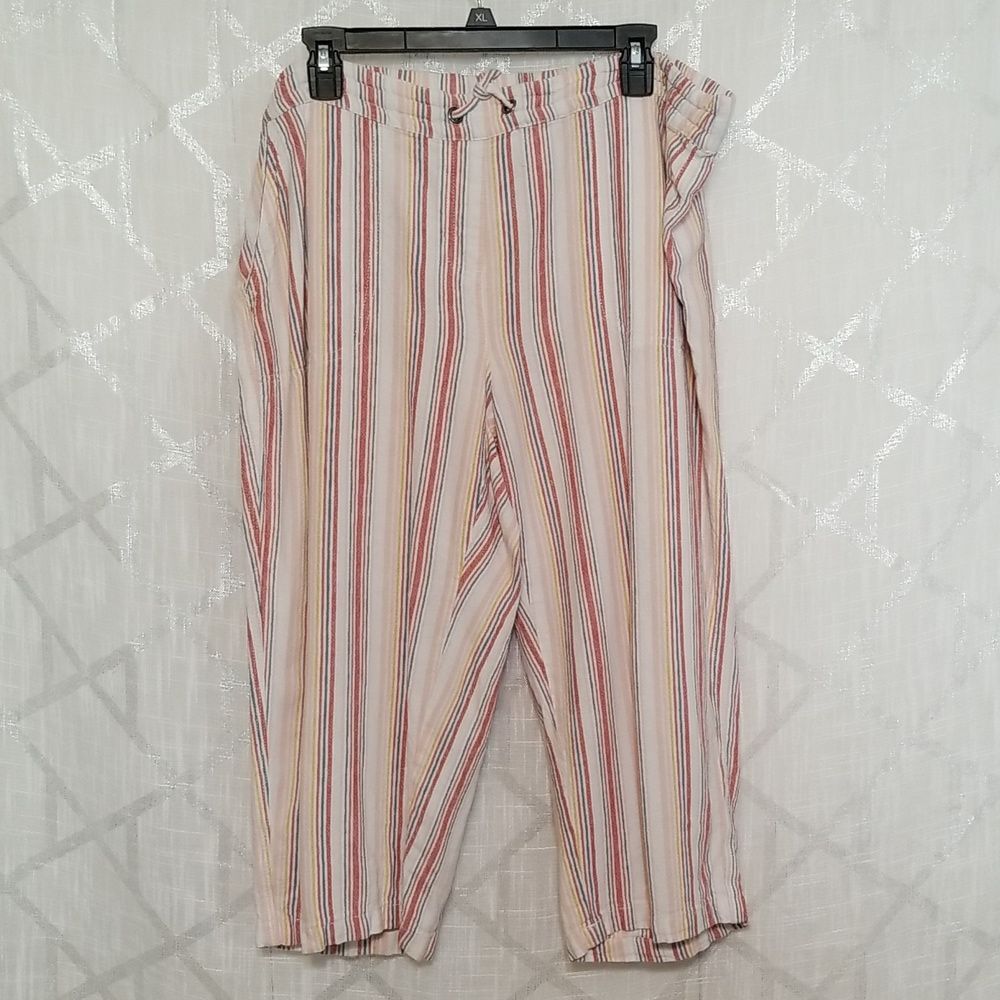 Per Se Capri Pants Women's 1X Plus Cropped Coastal Striped Vacation Beachy